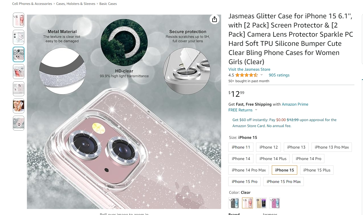 glitter glow sparkle case for iphone 15