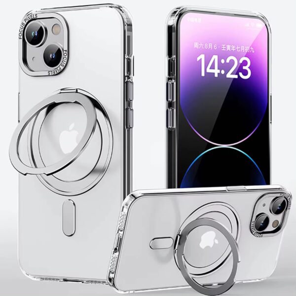 case with 360 rotatable magnetic ring clear