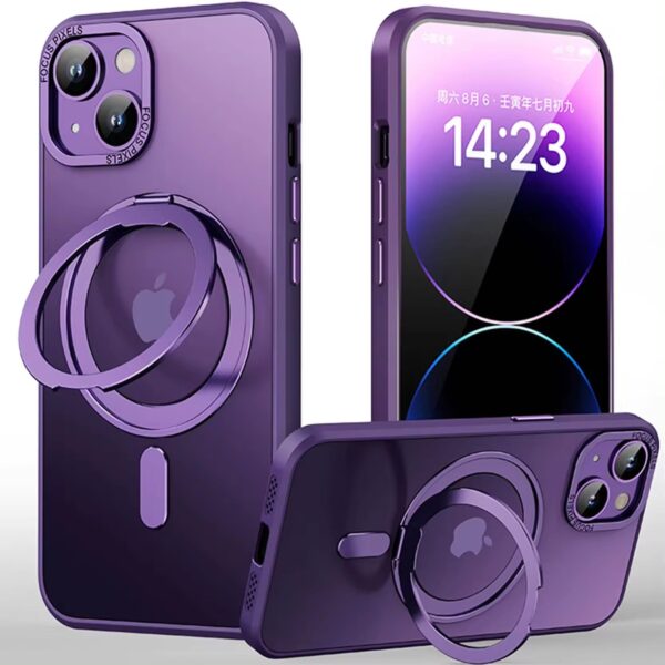 case with 360 rotatable magnetic ring purple