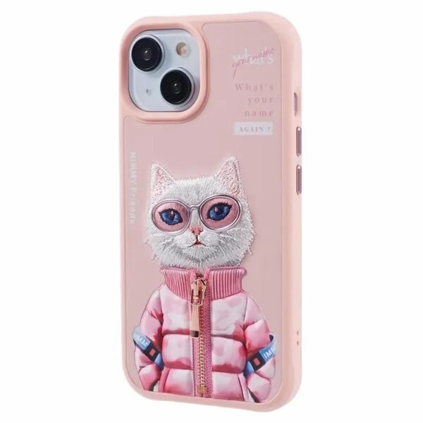 embroidery protective case pink coat cat