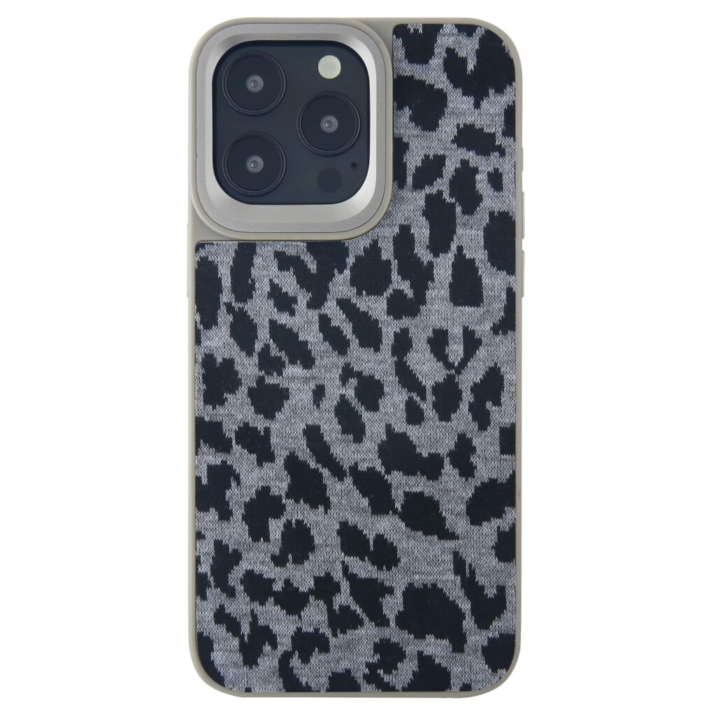 TPU com capa em tecido de leopardo prateado